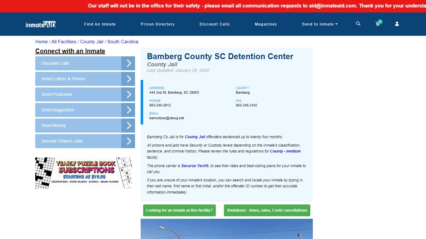 Bamberg County SC Detention Center - Inmate Locator ...