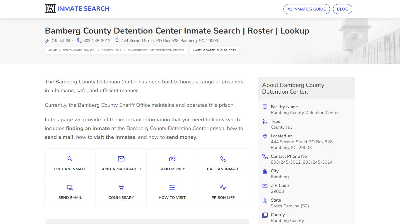 Bamberg County Detention Center Inmate Search | Roster ...