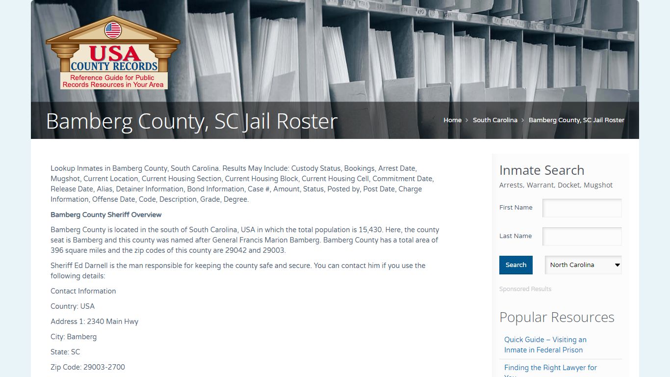 Bamberg County, SC Jail Roster | Name Search