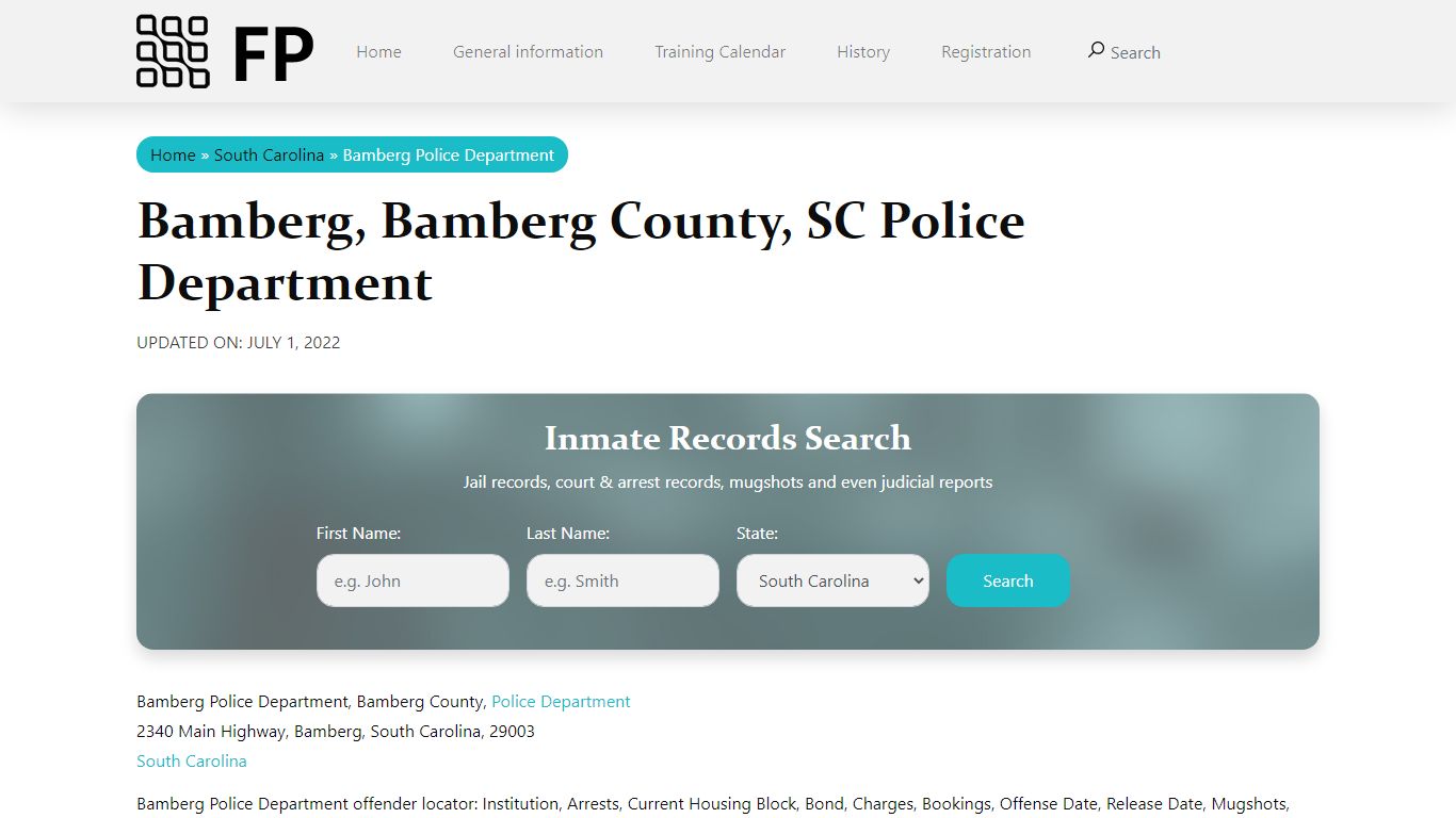 Bamberg, SC Police - City Jail Inmates, Arrests